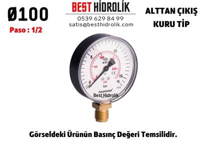Ø100 100 Bar ALTTAN ÇIKIŞLI KURU MANOMETRE