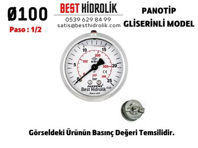 Ø100 4 Bar ARKADAN ÇIKIŞLI PANO TİP GLİSERİNLİ MANOMETRE