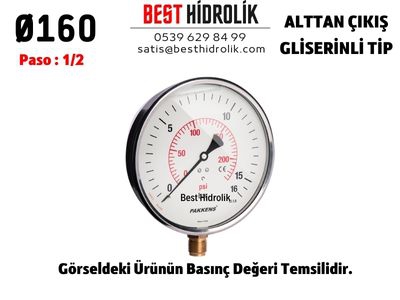 Ø160 160 Bar ALTTAN ÇIKIŞLI GLİSERİNLİ MANOMETRE