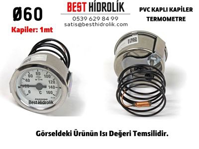 Ø60  0-120 °C  Arkadan Bağlantılı Pano Tip Gazlı Termometre 1mt Pvc Kaplı Kapiler Boyu