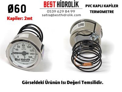 Ø60  0-120 °C  Arkadan Bağlantılı Pano Tip Gazlı Termometre 2mt Pvc Kaplı Kapiler Boyu