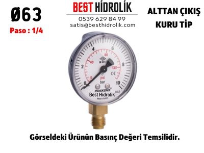 Ø63 10 Bar ALTTAN ÇIKIŞLI KURU MANOMETRE
