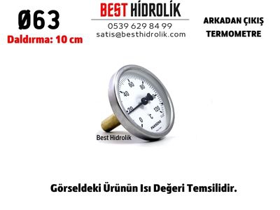 Ø63 0-160 °C Termometre Daldırma Boyu 10 cm Arkadan Bağlantılı G 1/2