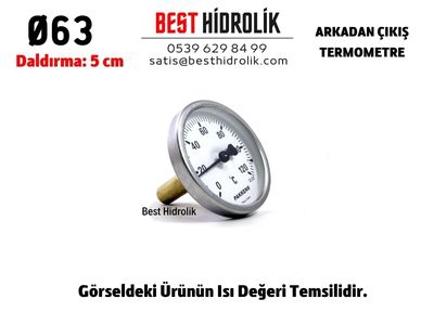 Ø63 0-200 °C Termometre Daldırma Boyu 5 cm Arkadan Bağlantılı G 1/2