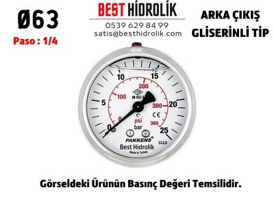 Ø63 250 Bar ARKADAN ÇIKIŞLI GLİSERİNLİ MANOMETRE