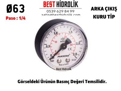 Ø63 16 Bar ARKADAN ÇIKIŞLI KURU MANOMETRE
