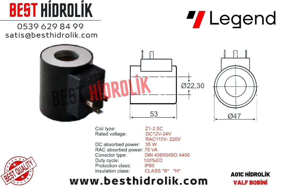 22.30 mm HİDROLİK BOBİN  12V - 220V - 24 V