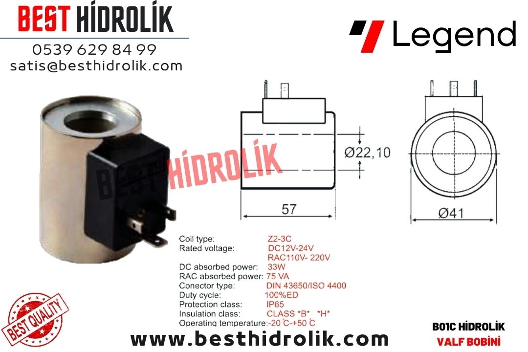 22.10 mm HİDROLİK BOBİN  12V - 220V - 24 V