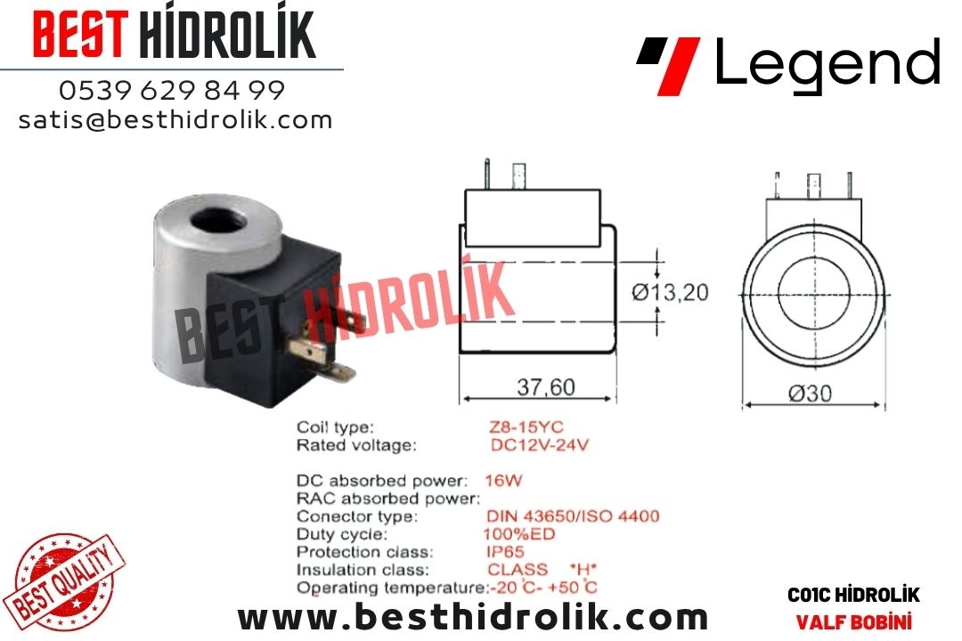 13.20 mm HİDROLİK BOBİN 220 V - 24 V - 12 V