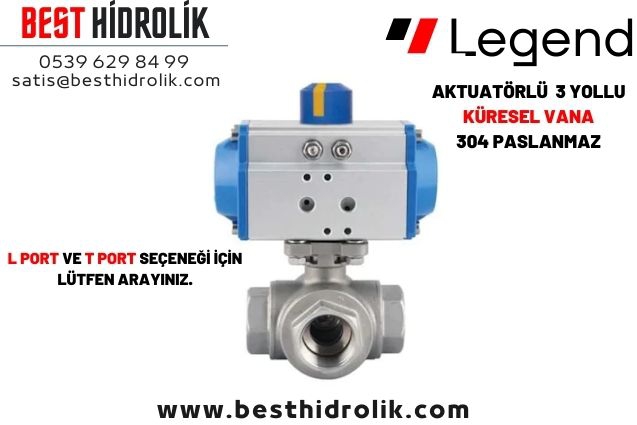 1 1/2’’ Aktuatörlü Üç Yollu Küresel Vana L Port ve T Port Paslanmaz 304