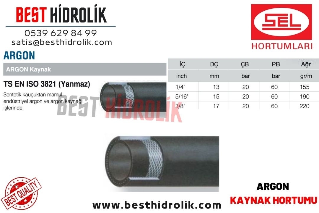 ARGON 1/4 6 mm ARGON KAYNAK HORTUMU YANMAZ TSE