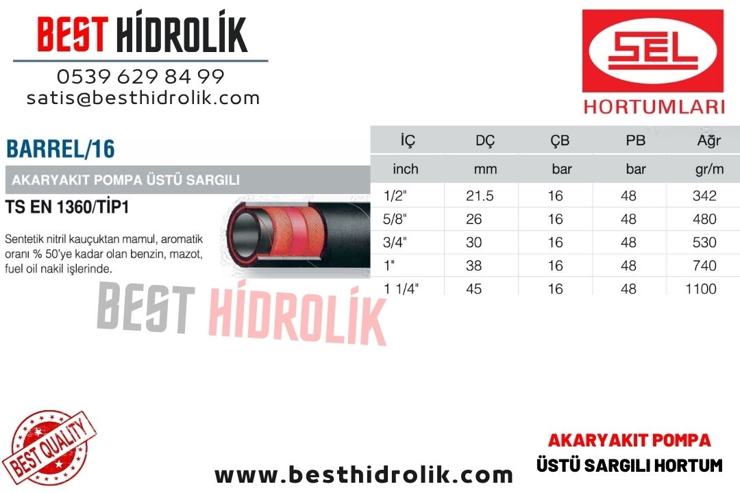 TSE BARREL/16 1 ’’ ÜSTÜ SARGILI AKARYAKIT POMPA HORTUMU