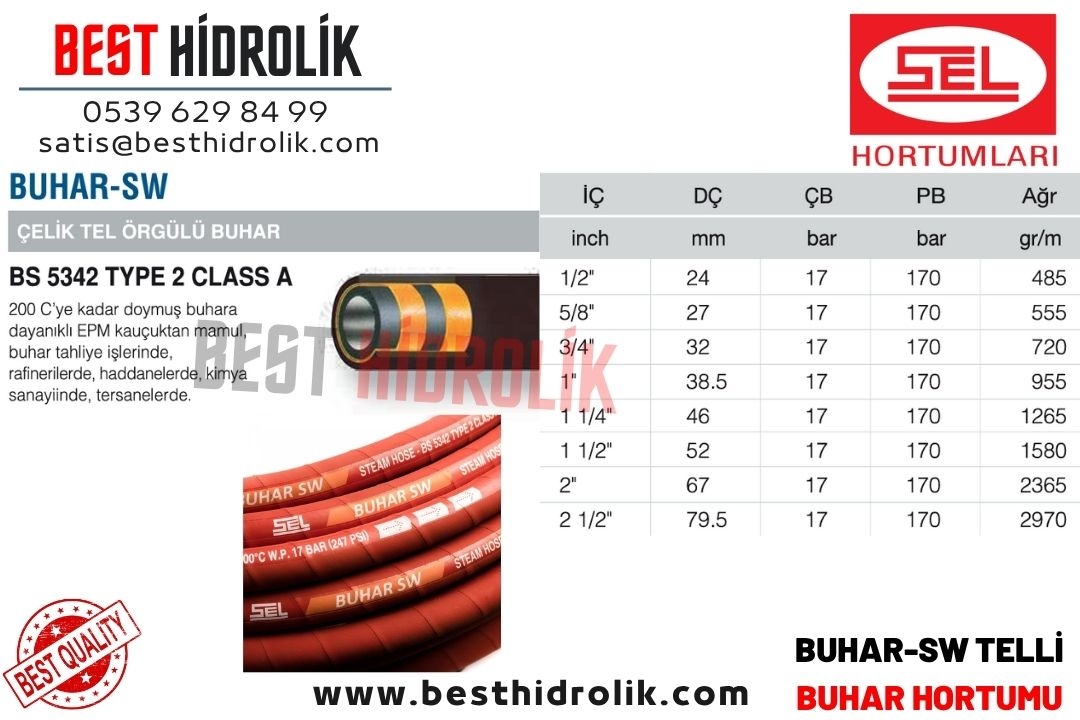 SEL BUHAR-SW 5/8 ’’ ÇELİK TEL ÖRGÜLÜ BUHAR HORTUMU TSE li