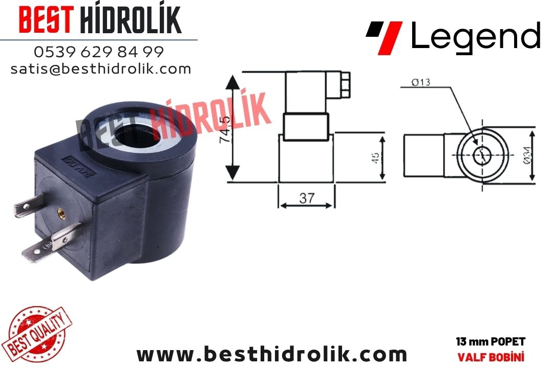 13 mm POPET VALF BOBİNİ 12 V -24 V - 220 V - 110 V
