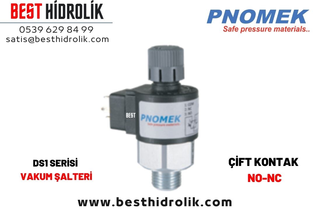 Pnomek -0,85 -  0,15 bar 1/4 Ayarlı Mini Vakum Şalteri  ( VDS1 A3 001 )