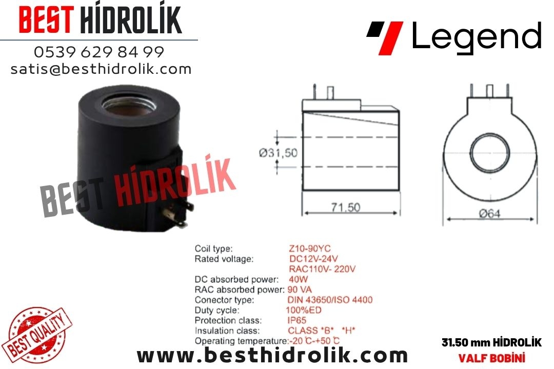 31.50 MM HİDROLİK BOBİN 12V - 24 V -220 V