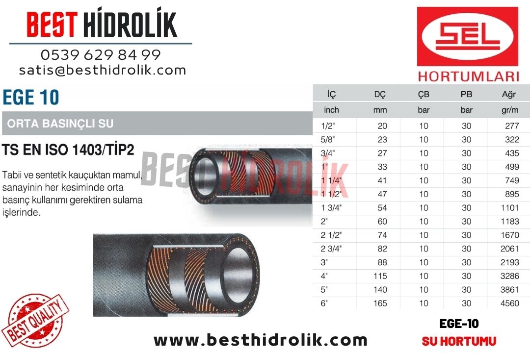 SEL 4 ’’ EGE 10 ORTA BASINÇLI SU HORTUMU
