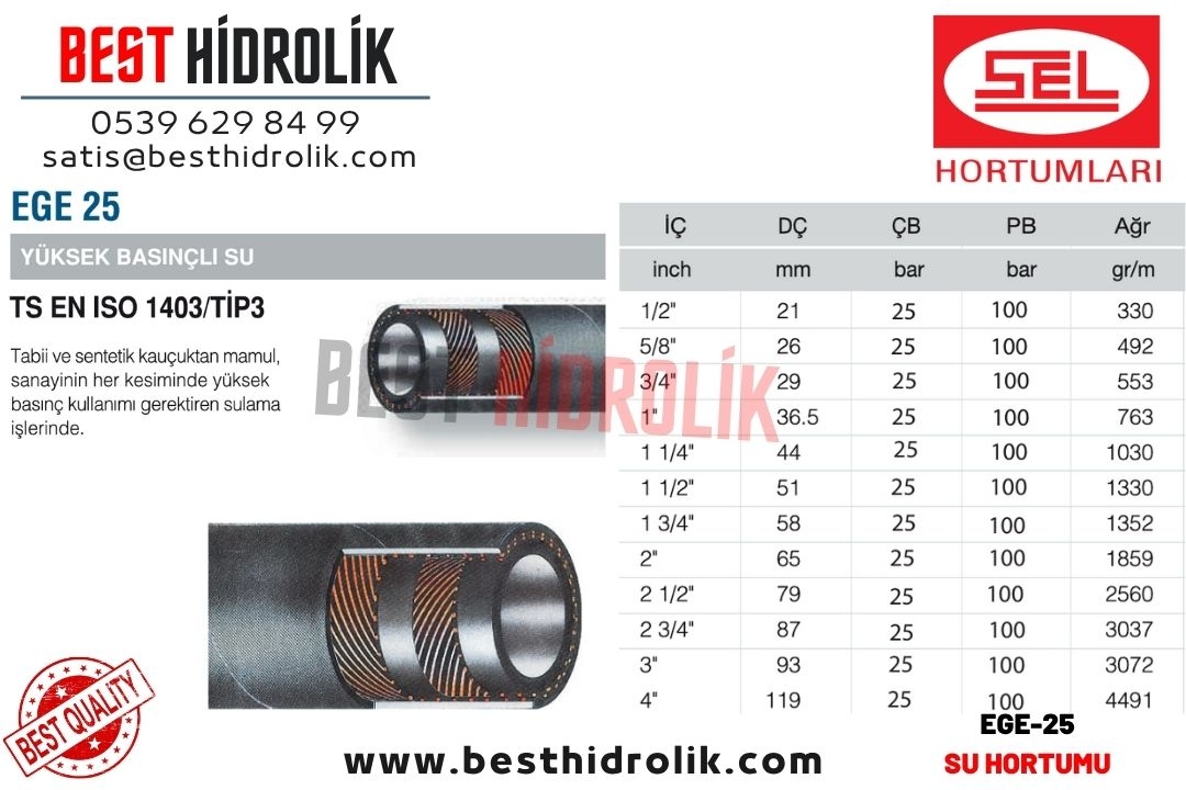SEL 2 ’’ EGE 25 YÜKSEK BASINÇLI SU HORTUMU