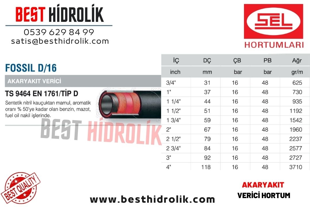 SEL 4 ’’ FOSSİL D/16 AKARYAKIT VERİCİ HORTUMU