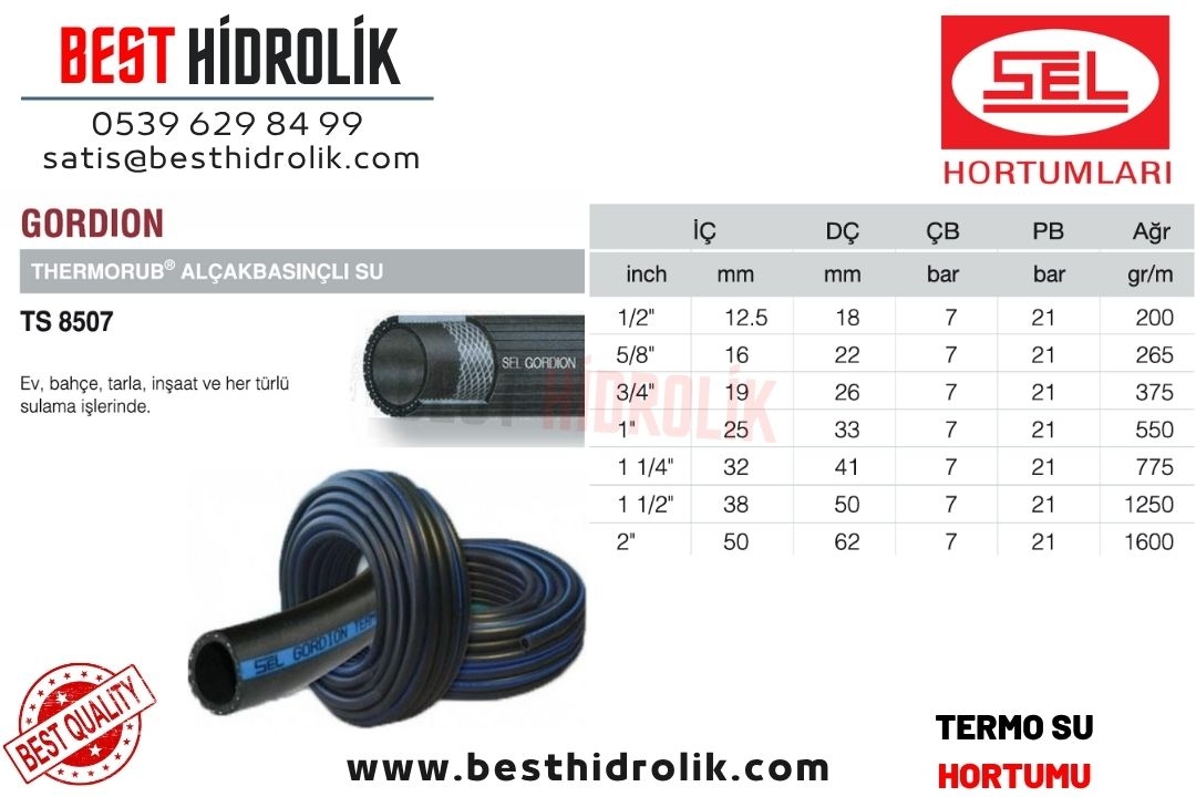 GORDION THERMO 1 1/2 ALÇAK BASINÇ SU HORTUMU