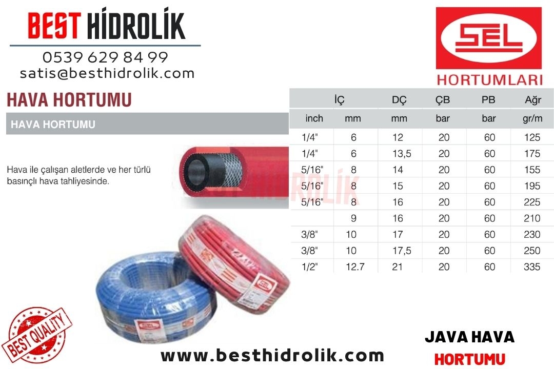 SEL 12 mm JAVA HAVA HORTUMU KIZMIZI - MAVİ 1/2 Dış çapı 21 mm