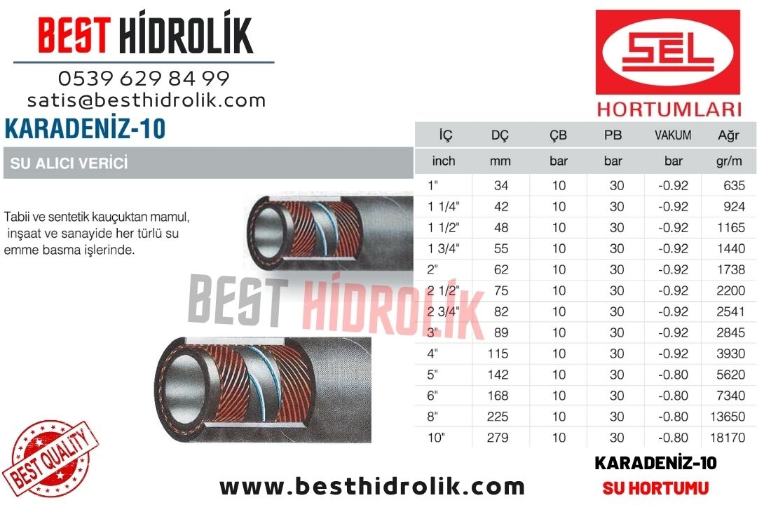 SEL 2 ’’ KARADENİZ 10 ALICI VERİCİ TELLİ SU HORTUMU