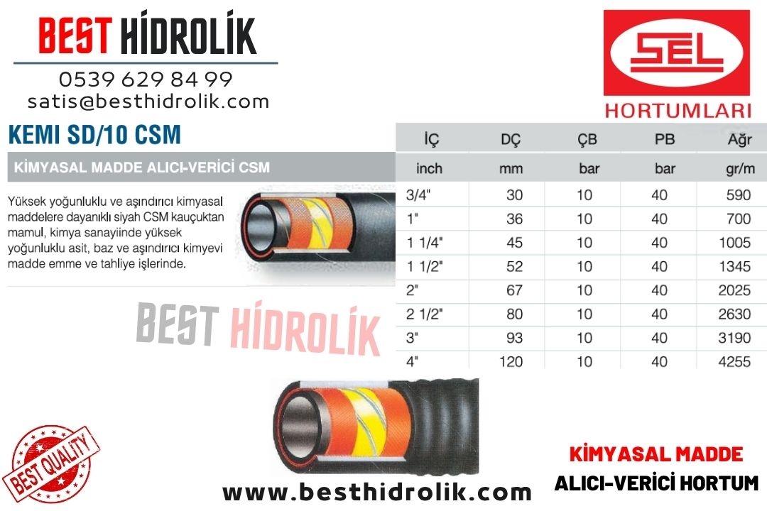 SEL 1 1/2 ’’ KEMİ SD/10 CSM KİMYASAL MADDE ALICI VERİCİ HORTUMU