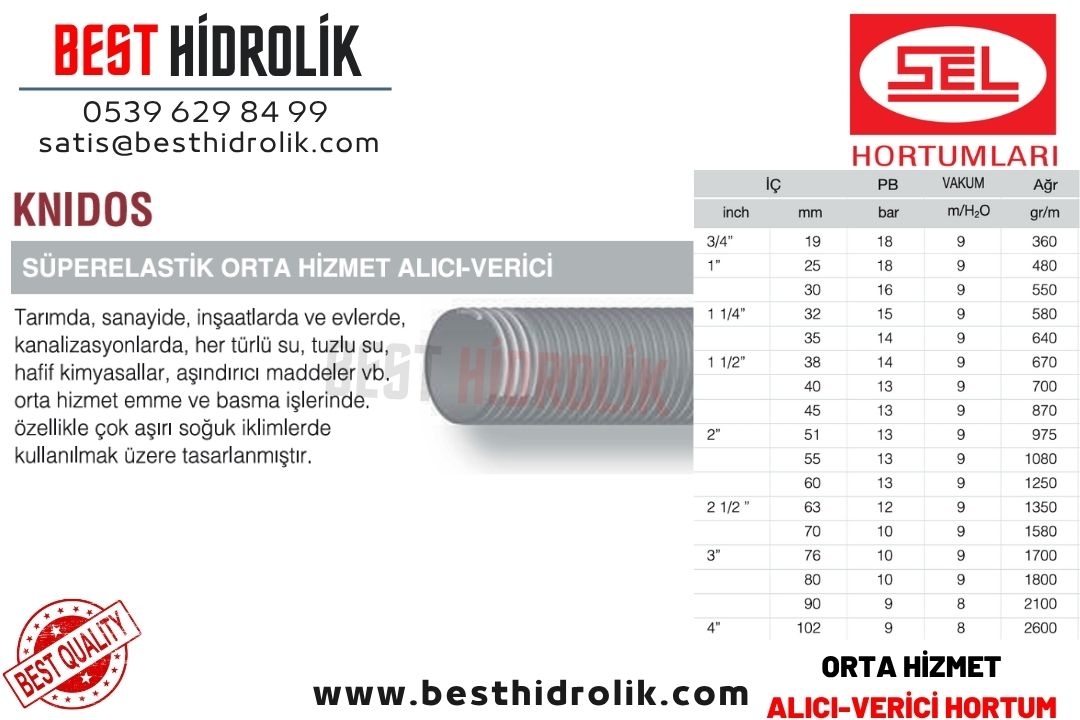 KNIDOS 2 ’’ SÜPERELASTİK ORTA HİZMET ALICI VERİCİ SPİRAL HORTUM