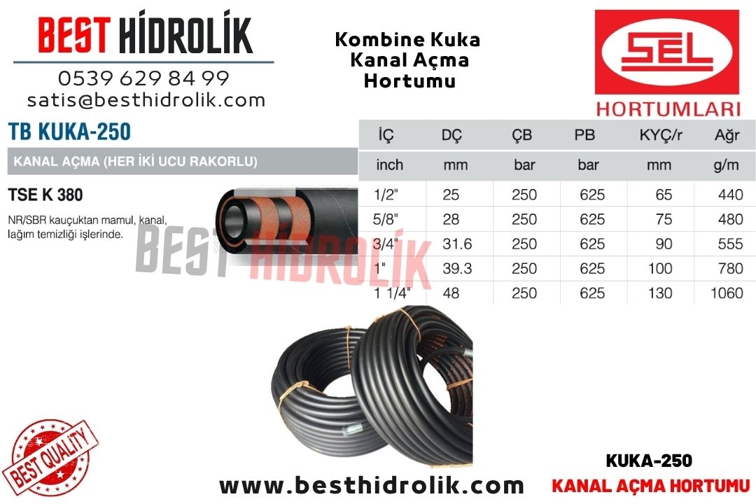 SEL - KUKA 250 1 ’’ KOMBİNE KANAL AÇMA HORTUMU 100 MT TSE li