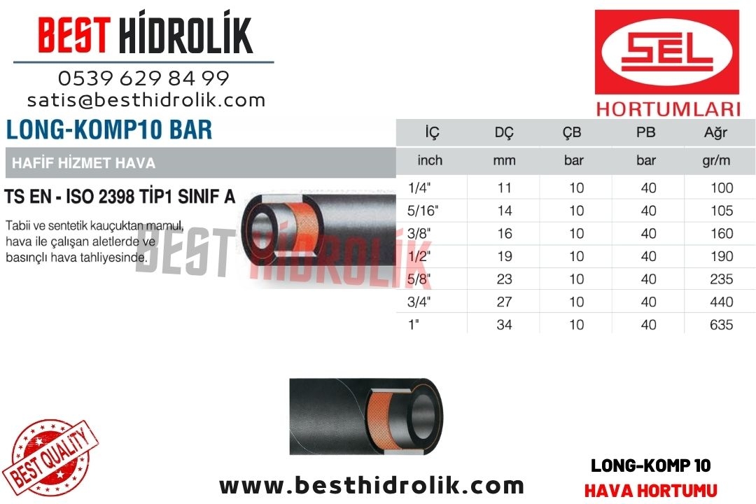 TSE LONG KOMPRESÖR 10 BAR 5/8 HAVA HORTUMU