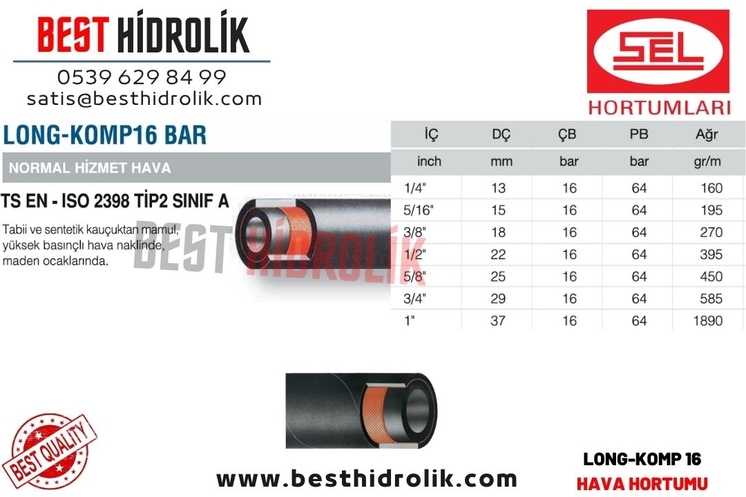 TSE LONG KOMPRESÖR 16 BAR 1/2 HAVA HORTUMU