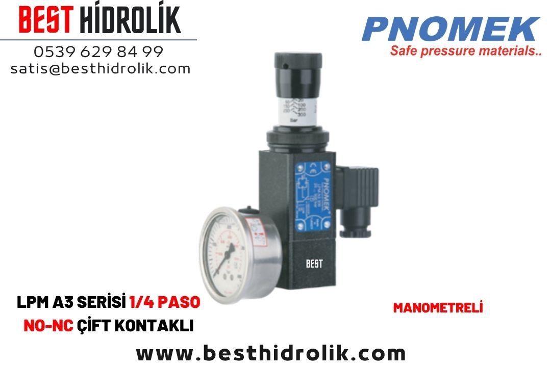 Pnomek 20 - 300 bar Manometreli Basınç Şalteri ( Anahtarı ) ( LPM A3 300 )