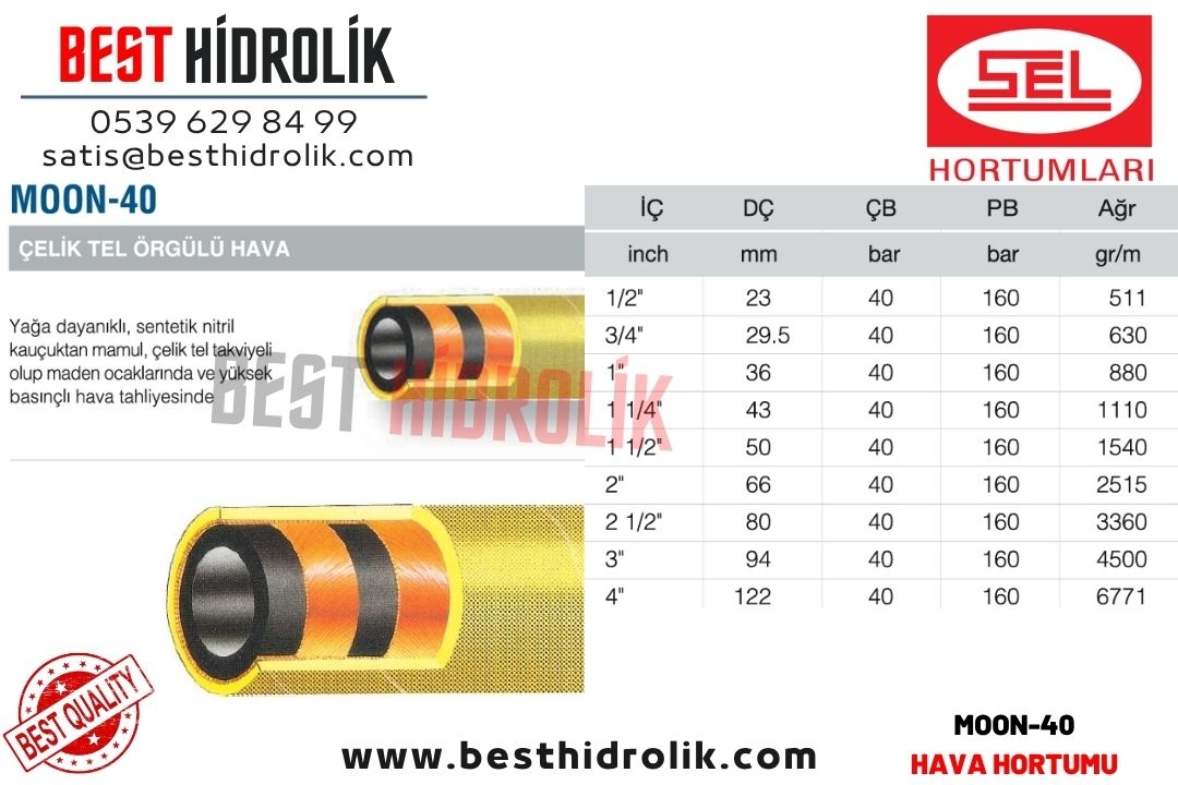 MOON-40 1 1/4 ÇELİK TEL ÖRGÜLÜ HAVA HORTUMU
