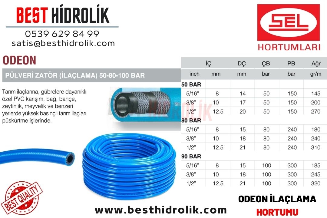 SEL 3/8 10 mm ODEON 90 BAR İLAÇLAMA PÜLVERİZATÖR HORTUMU