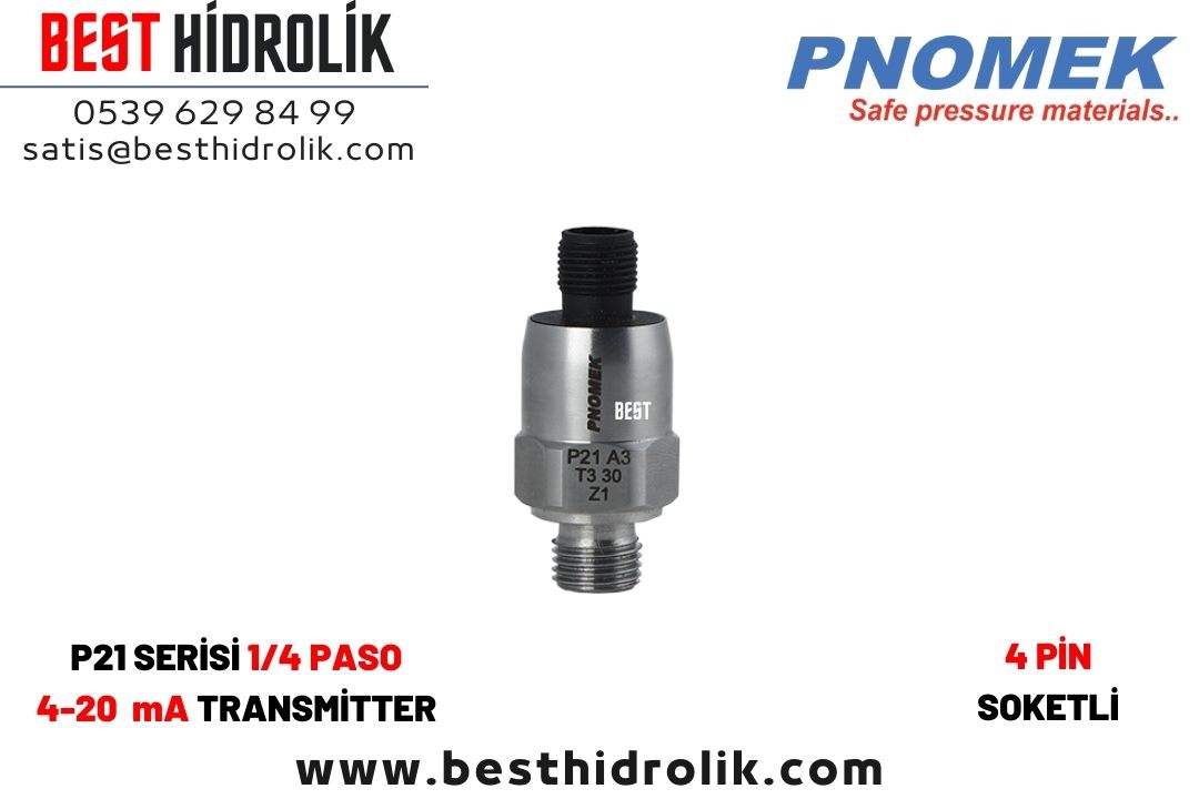 Pnomek 0 - 100 bar 4-20 mA  1/4 Basınç Transmitteri ( P21 A3 T3 100 Z1 )