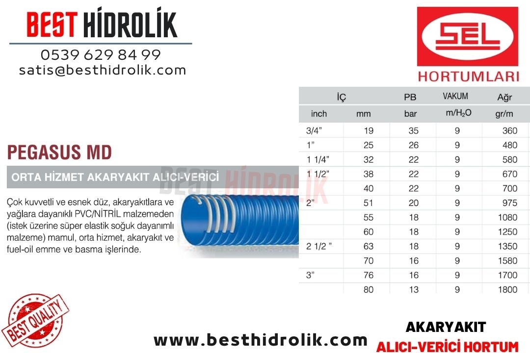 SEL 55 mm’ PEGASUS MD ORTA HİZMET ALICI VERİCİ AKARYAKIT HORTUMU