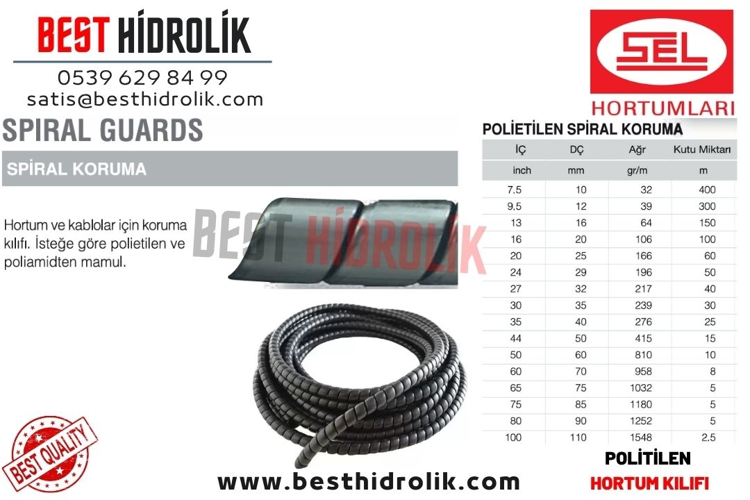 SPIRAL GUARDS içi: 13 mm HİDROLİK HORTUM KORUMA KILIFI POLİETİLEN