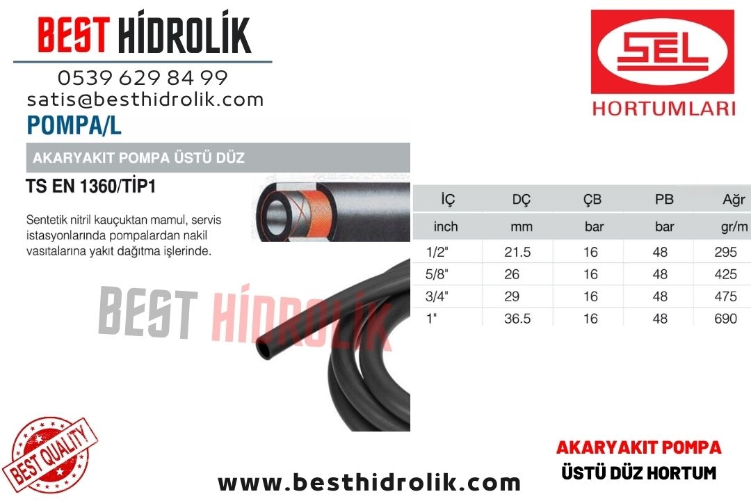 TSE POMPA/L 1/2 ’’ ÜSTÜ DÜZ AKARYAKIT POMPA HORTUMU