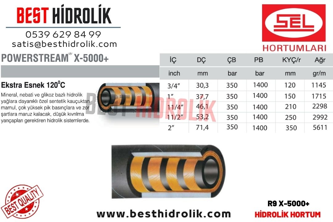 SEL 1 1/2 ’’ X-5000+ HİDROLİK HORTUM POWERSTREAM EXTRA ESNEK 120°C