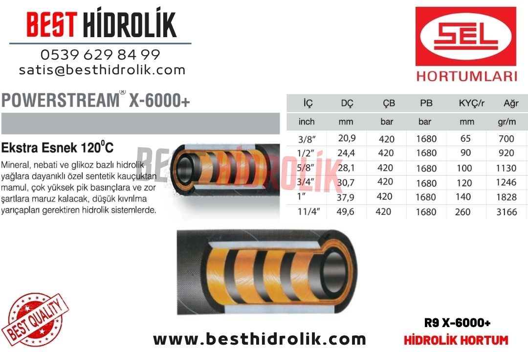 SEL 1/2 ’’ X-6000+ HİDROLİK HORTUM POWERSTREAM EXTRA ESNEK 120°C