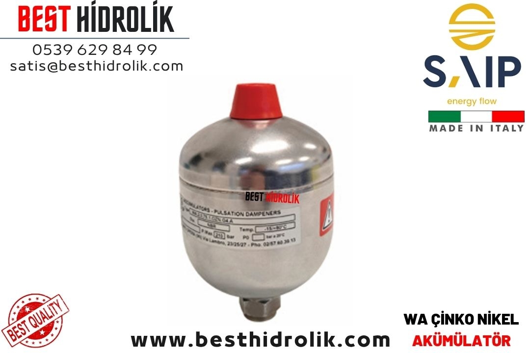 2 LT WA SERİSİ ÇİNKO NİKEL KAPLI DİYAFRAMLI HİDROLİK AKÜMÜLATÖR (210 BAR)