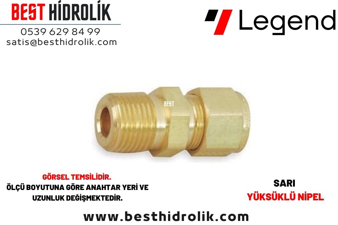1/4” x 8 mm Sarı Yüksüklü Düz Rekor Nipel