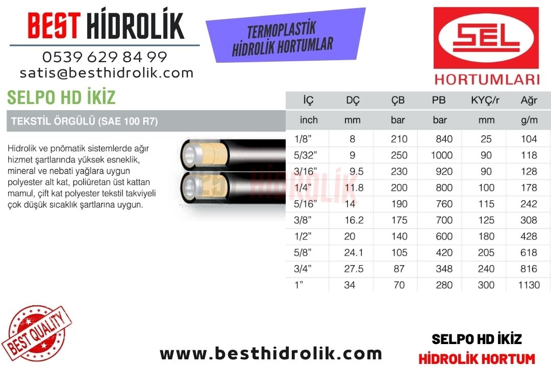 SELPO HD İKİZ 1/4 ’’ TEKSTİL ÖRGÜLÜ TERMOPLASTİK R7 HİDROLİK İKİZ HORTUM