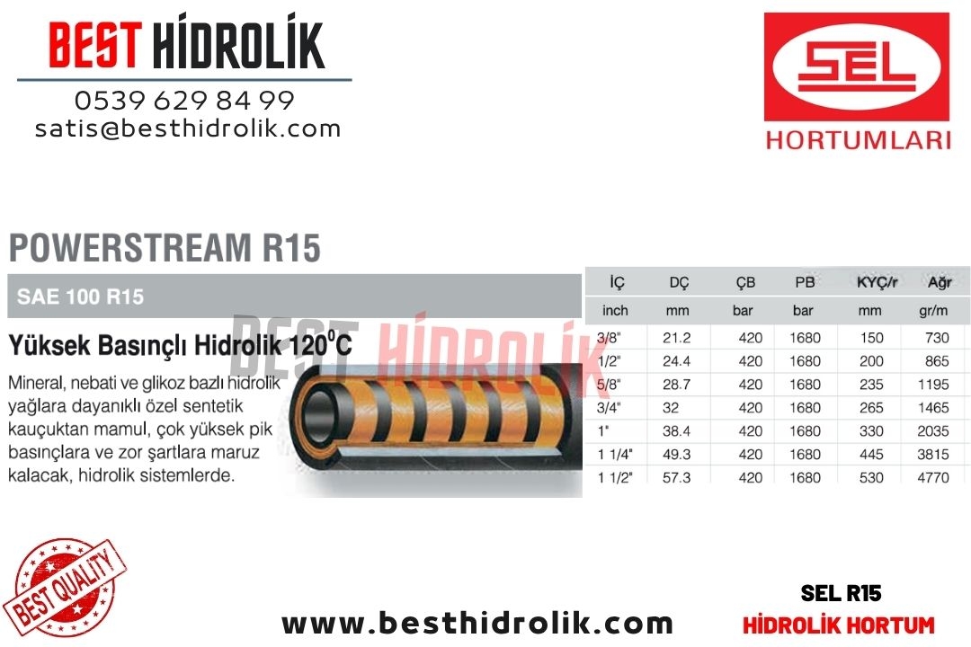 SEL 5/8 ’’ R15 YÜKSEK BASINÇLI HİDROLİK HORTUM POWERSTREAM 120°C