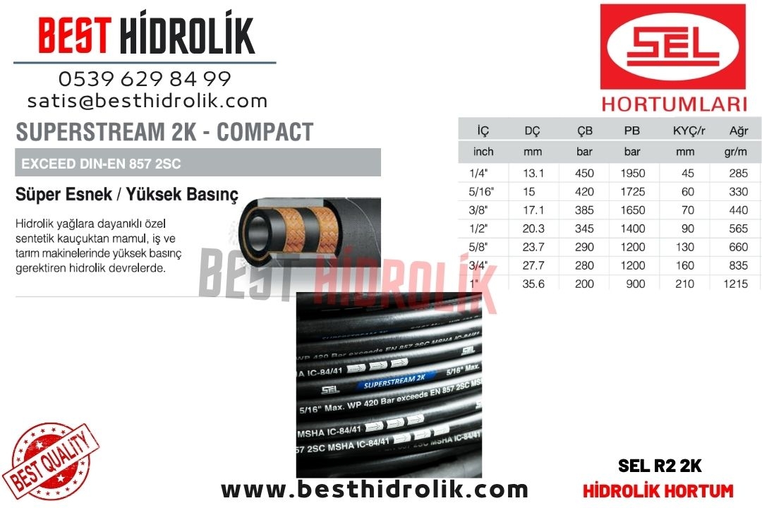 SEL 3/8 ’’ R2 HİDROLİK HORTUM SÜPERSTREAM 2K