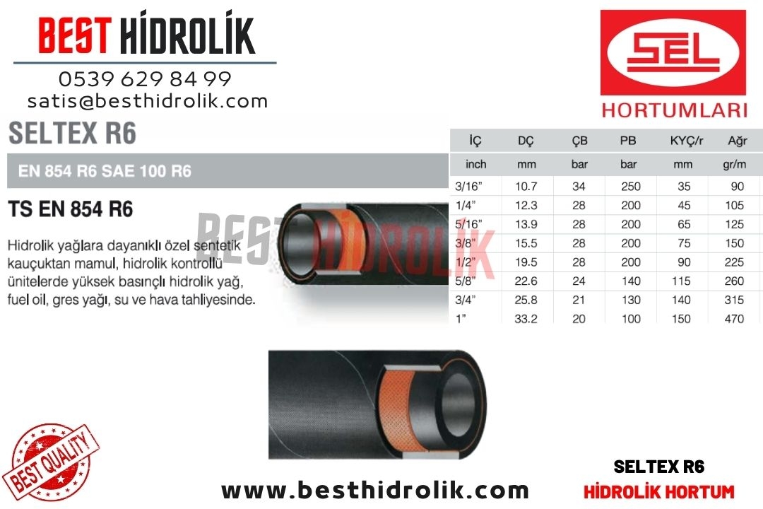 SEL 1/2 ’’ R6 BEZLİ HİDROLİK HORTUM SELTEX