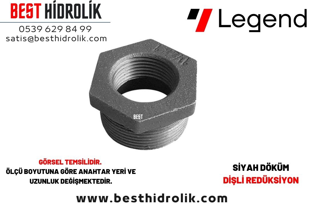 1” x 1/2” Siyah Döküm Düşürücü Dişli Redüksiyon