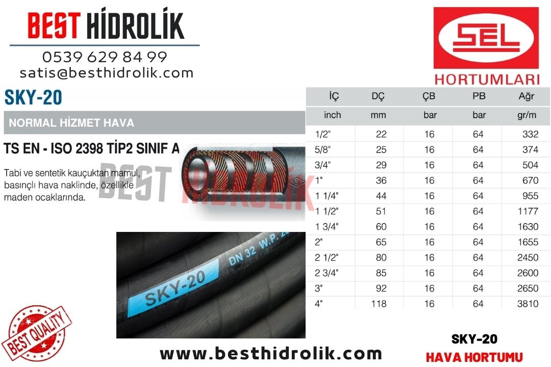 SEL 1 1/4 ’’ SKY 20 NORMAL HİZMET HAVA HORTUMU