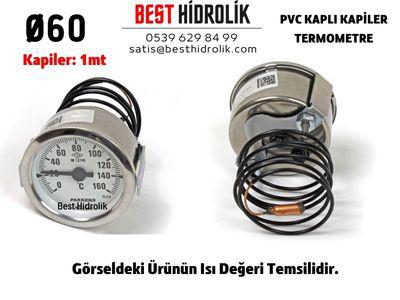 Ø60 -40 +40 °C Arkadan Bağlantılı Pano Tip Gazlı Termometre 1mt Pvc Kaplı Kapiler Boyu