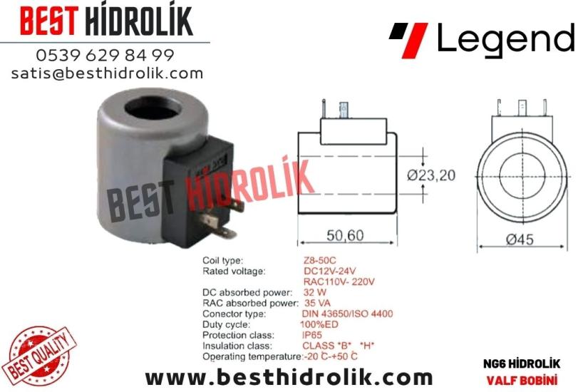 NG 06 23.20 mm HİDROLİK BOBİN (METAL 12 V - 24 V - 110 V - 220 V